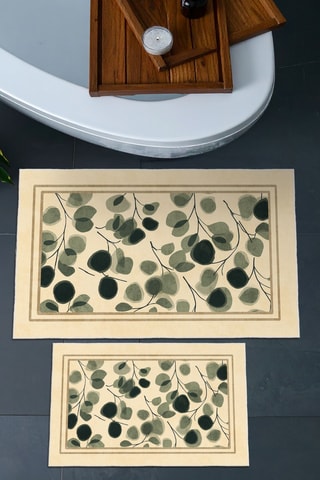 2 tapis de bain - Beige et vert clair - 50 x 60/60 x 100 cm