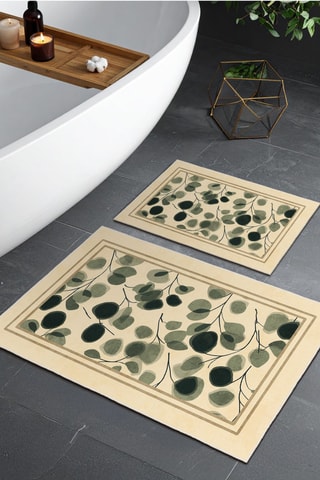 2 tapis de bain - Beige et vert clair - 50 x 60/60 x 100 cm