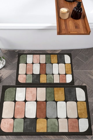 2 tapis de bain - Noir et marron clair - 50 x 60/60 x 100 cm