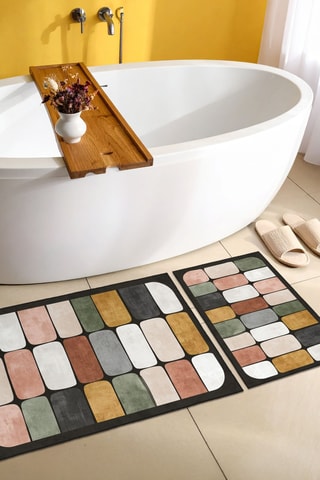 2 tapis de bain - Noir et marron clair - 50 x 60/60 x 100 cm