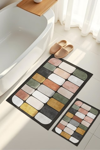 2 tapis de bain - Noir et marron clair - 50 x 60/60 x 100 cm