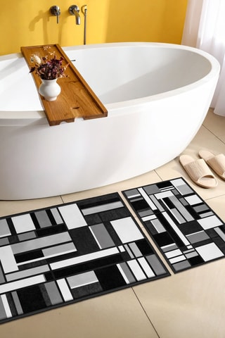 2 tapis de bain - Noir et blanc - 50 x 60/60 x 100 cm