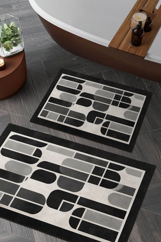 2 tapis de bain - Noir et blanc - 50 x 60/60 x 100 cm