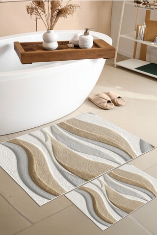 2 tapis de bain - Beige et blanc - 50 x 60/60 x 100 cm