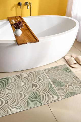 2 tapis de bain - Vert clair et écru - 50 x 60/60 x 100 cm