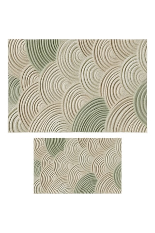 2 tapis de bain - Vert clair et écru - 50 x 60/60 x 100 cm