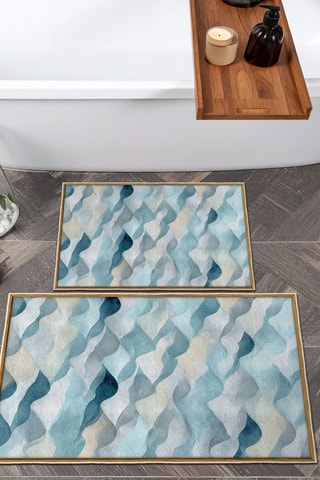 2 tapis de bain - Bleu - 50 x 60/60 x 100 cm