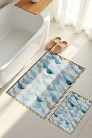 2 tapis de bain - Bleu - 50 x 60/60 x 100 cm