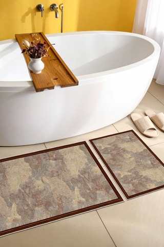 2 tapis de bain - Bordeaux et marron clair - 50 x 60/60 x 100 cm