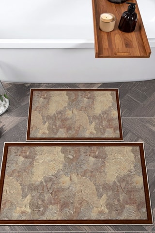 2 tapis de bain - Bordeaux et marron clair - 50 x 60/60 x 100 cm