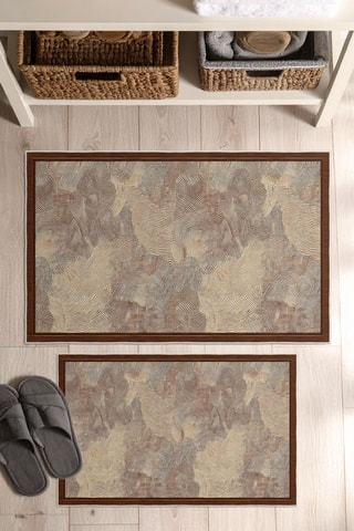 2 tapis de bain - Bordeaux et marron clair - 50 x 60/60 x 100 cm