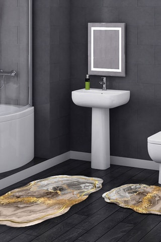 2 tapis de bain - Blanc et doré - 50 x 60/60 x 100 cm