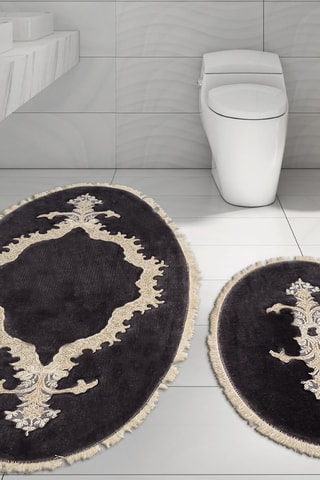 2 tapis de bain - Anthracite et écru - 55 x 65/65 x 115 cm