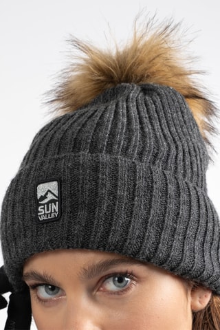 Bonnet à pompon en laine Jeeh - Gris foncé chiné