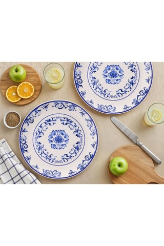 6 assiettes plates en céramique Blue Flower - 25,5 cm