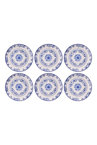 6 assiettes plates en céramique Blue Flower - 25,5 cm