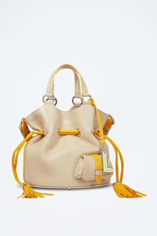 Mala bucket de couro Premier Flirt S - Bege e amarelo