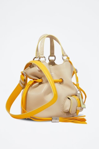 Mala bucket de couro Premier Flirt S - Bege e amarelo