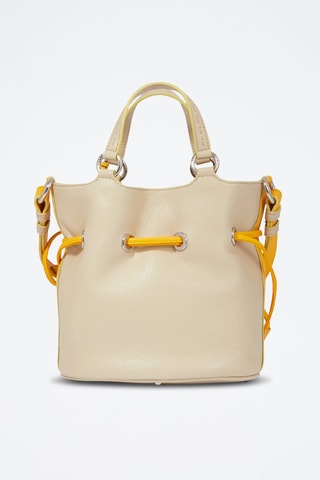 Mala bucket de couro Premier Flirt S - Bege e amarelo