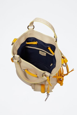 Mala bucket de couro Premier Flirt S - Bege e amarelo