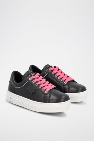 Sneakers en cuir de taureau Alicia - Noir et rose