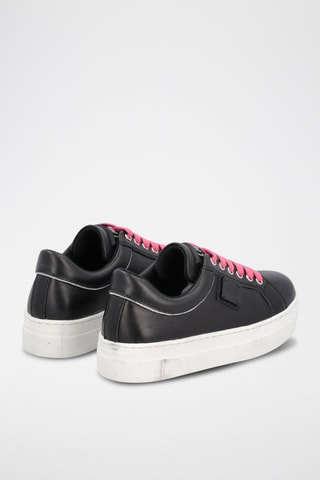 Sneakers en cuir de taureau Alicia - Noir et rose