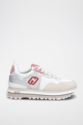 Sneakers plateformes en cuir de taureau Maxi Wonder - Blanc et rose