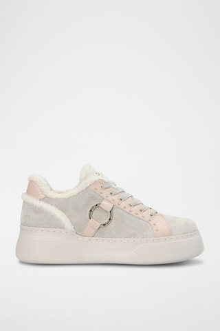 Sneakers plateformes fourrées en cuir - Gris et rose