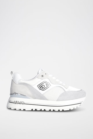 Baskets plateformes en cuir de taureau Maxi Wonder - Blanc et gris clair