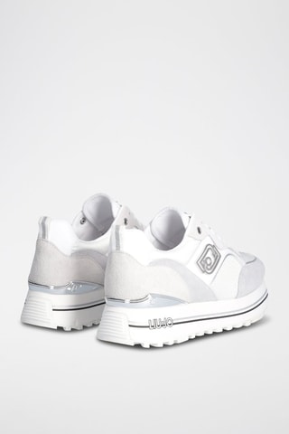 Baskets plateformes en cuir de taureau Maxi Wonder - Blanc et gris clair