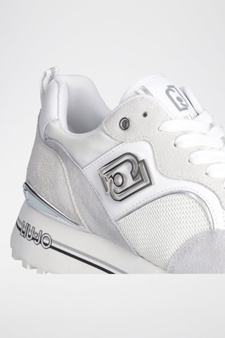 Baskets plateformes en cuir de taureau Maxi Wonder - Blanc et gris clair