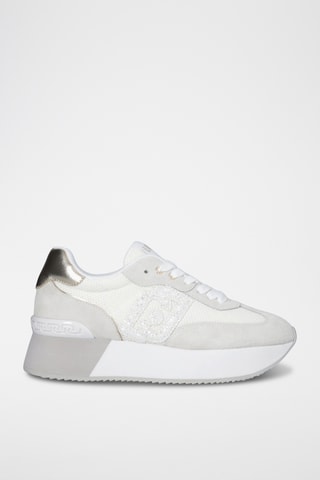 Baskets plateformes en cuir - Gris clair et doré