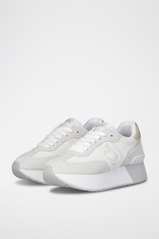 Baskets plateformes en cuir - Gris clair et doré