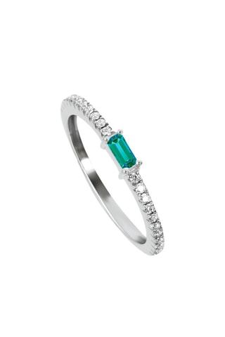 Anillo - Oro blanco, diamantes y esmeralda