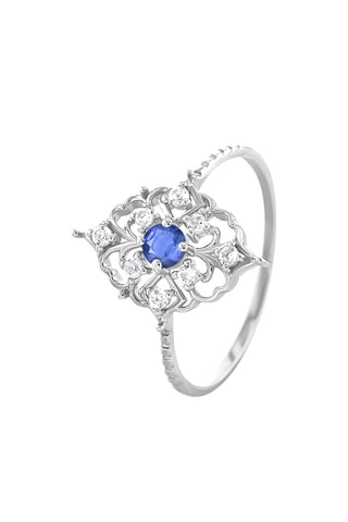 Anillo - Oro blanco, topacios y zafiro