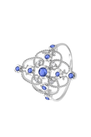 Anillo - Oro blanco, diamantes y zafiros