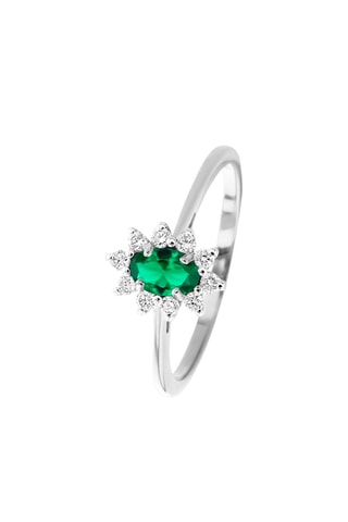 Anillo - Oro blanco, diamantes y esmeralda