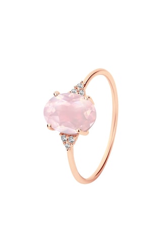 Anillo - Oro rosa, diamantes y cuarzo rosa