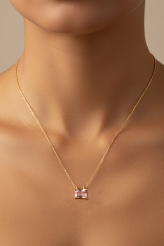 Collar - Oro amarillo, plata y cuarzo rosa