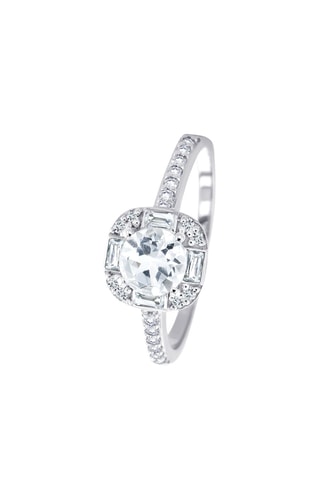 Anillo - Oro blanco, diamantes y topacios