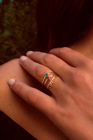 Anillo - Oro amarillo, diamantes y rubí