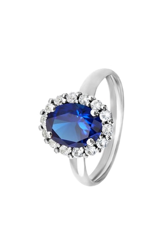 Anillo - Oro blanco, topacios y zafiro