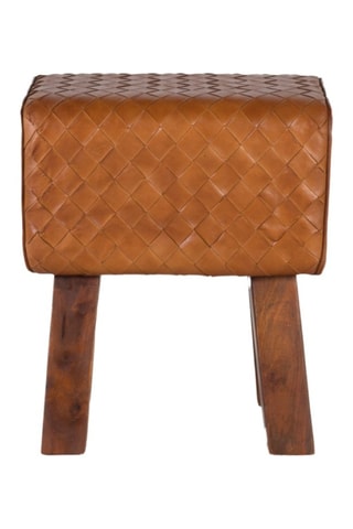 Tabouret en cuir et bois - 40 x 28 x 48 cm