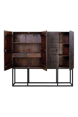 Meuble de rangement 4 portes en bois de manguier - 180 x 160 x 40 cm