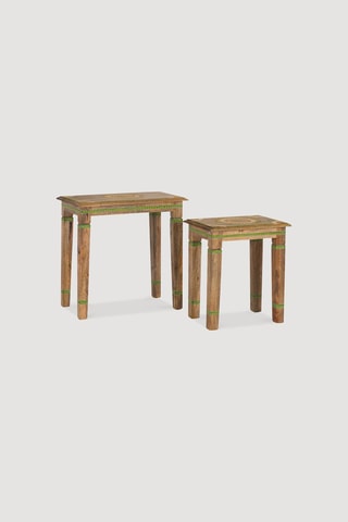 2 tables gigognes en bois de manguier - 56 x 55 x 36 / 41 x 46 x 31 cm