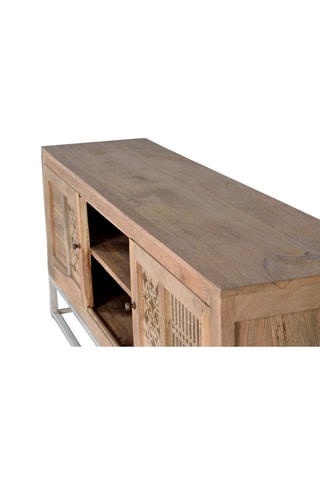 Meuble TV 2 portes - Naturel et argenté