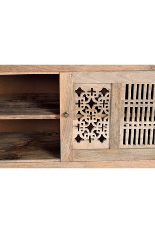 Meuble TV 2 portes - Naturel et argenté