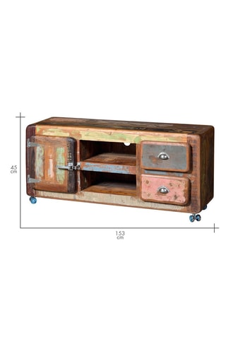 Meuble TV 1 porte - Naturel et rose