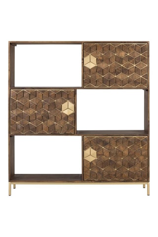 Bibliothèque 3 portes en bois de manguier - 143 x 130 x 40 cm