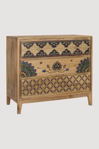 Commode 3 tiroirs en bois de manguier - 91 x 82 x 40 cm